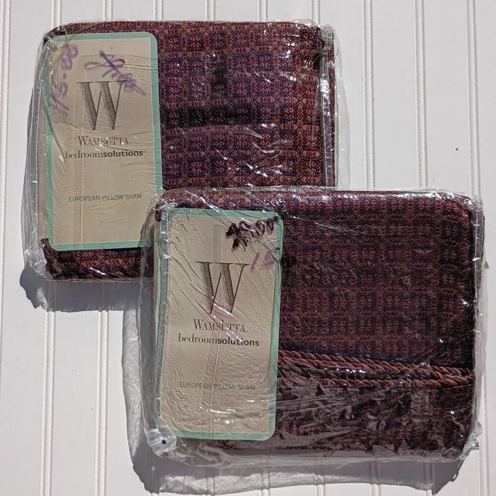 Vintage Pair of WAMSUTTA Euro Shams Hermitage Brown Maroon European Pillow NWT